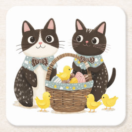 イースターキャッツイースターバスケットベビーチックス スクエアペーパーコースター