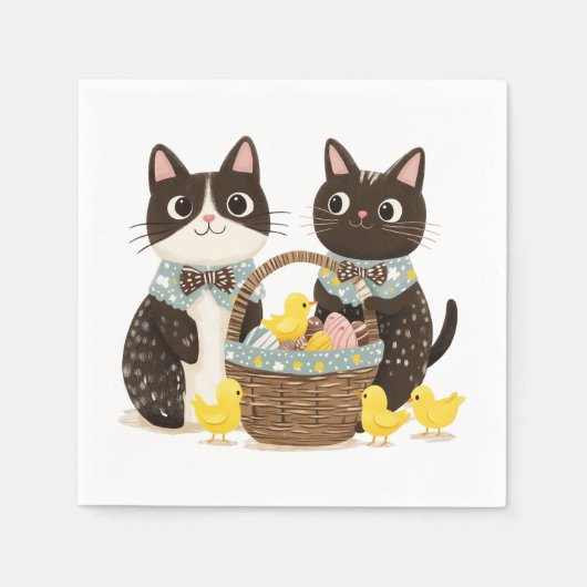 イースターキャッツイースターバスケットベビーチックス スタンダードカクテルナプキン (正面)