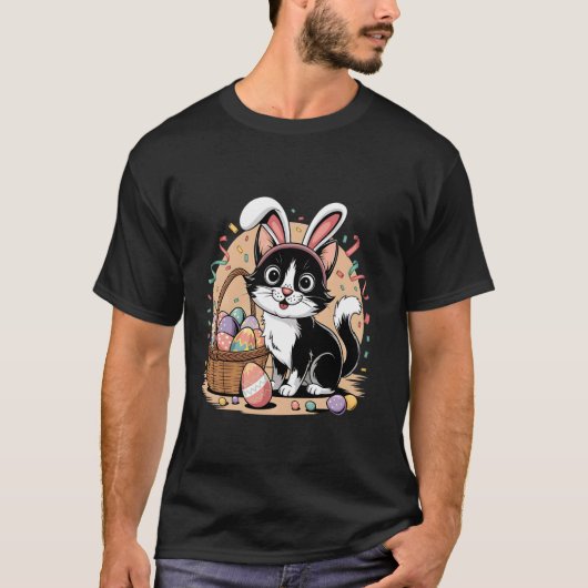イースターキャット うさぎの耳 かわいい春の子猫 Tシャツ (正面)