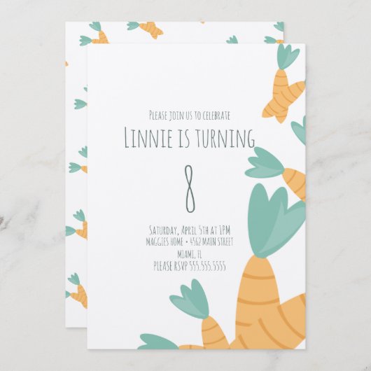 イースターキャロットバンチ誕生日クラフト 招待状 (正面/裏面)