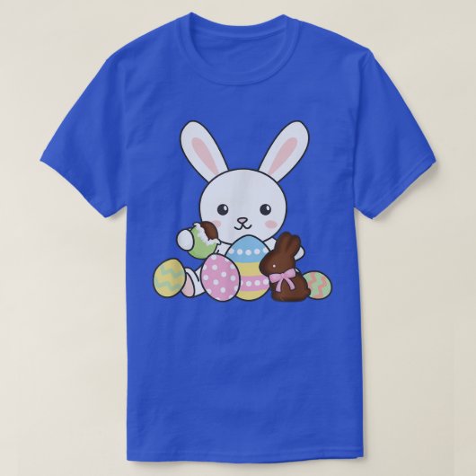 イースターキャンディとイースターのための可愛いバニー Tシャツ (デザイン正面)