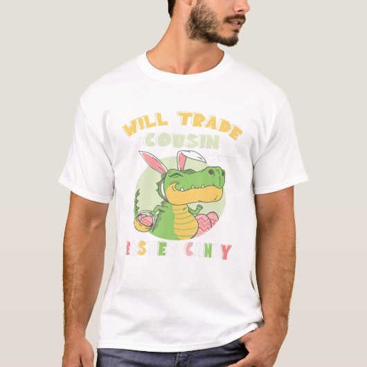 イースターキャンディの恐竜Tレックスのために従兄弟を交換する Tシャツ (正面)
