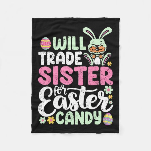 イースターキャンディの男の子をトッドに妹おもしろいを交換する フリースブランケット (正面)
