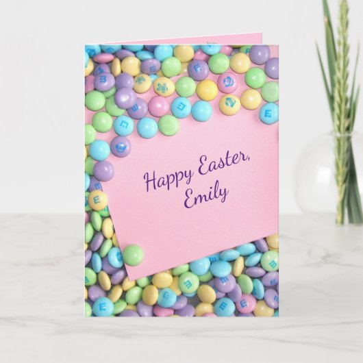 イースターキャンディオンピンク紙ホリデーカード シーズンカード (正面)