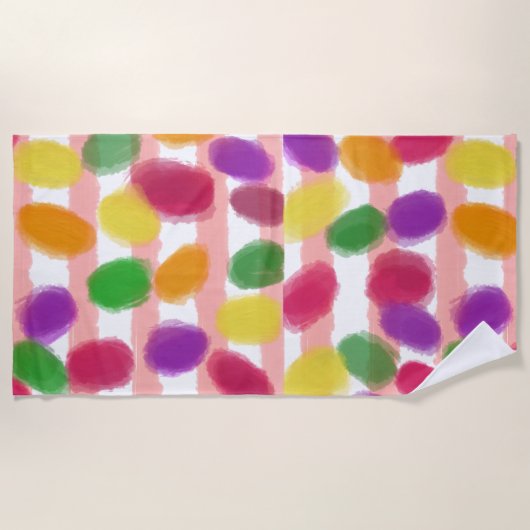 イースターキャンディズピンクストライプ色 ビーチタオル (正面)