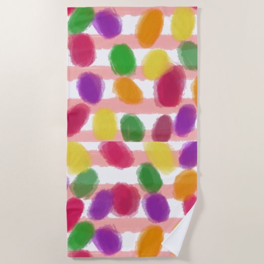 イースターキャンディズピンクストライプ色 ビーチタオル (正面)