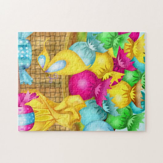 イースターキャンディフォークアートガールズバスケットスタッファー ジグソーパズル (横)