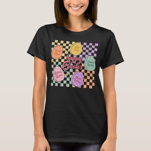 イースターキャンディーエッグ会話チェックHappy Easte Tシャツ (正面)