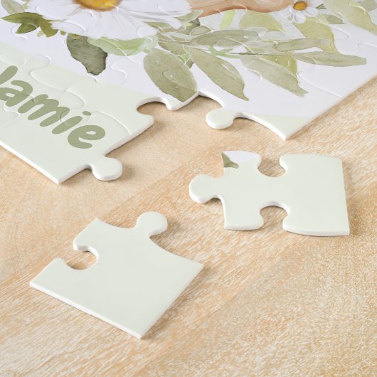 イースターキュートなバニー黄色の卵パーソナライズされたの名前 ジグソーパズル (側面)