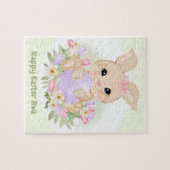 イースターキュートバニーピンクパープルエッグ名前をカスタムする ジグソーパズル (横)