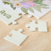 イースターキュートバニーピンクパープルエッグ名前をカスタムする ジグソーパズル (側面)