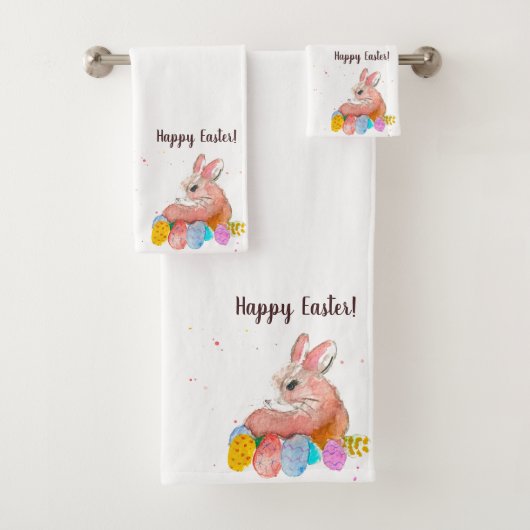 イースターキュートバニーラビットウォーターカラーエッグ美しい バスタオルセット (インサイチュ)