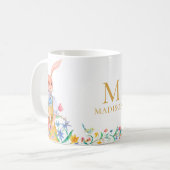 イースターキュートバニーラビット春の花モノグラム コーヒーマグカップ (正面左)
