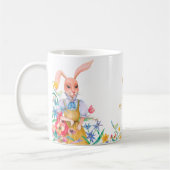 イースターキュートバニーラビット春の花モノグラム コーヒーマグカップ (左)