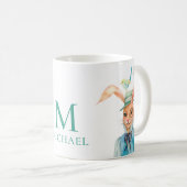 イースターキュートバニーラビット春の花モノグラム コーヒーマグカップ (正面右)