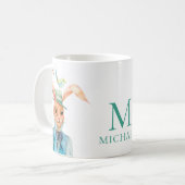 イースターキュートバニーラビット春の花モノグラム コーヒーマグカップ (正面左)