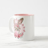 イースターキュートフローラバニーヒョウ贈り物 ツートーンマグカップ (正面左)