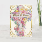 イースターキリストは復活フローラクロス祈りの言葉 シーズンカード (正面)