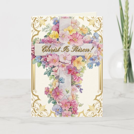 イースターキリストは復活フローラクロス祈りの言葉 シーズンカード (正面)