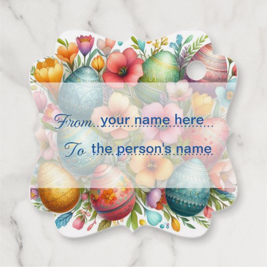 イースターギフトをパーソナライズ春の花ラベル フェイバータグ (裏面)