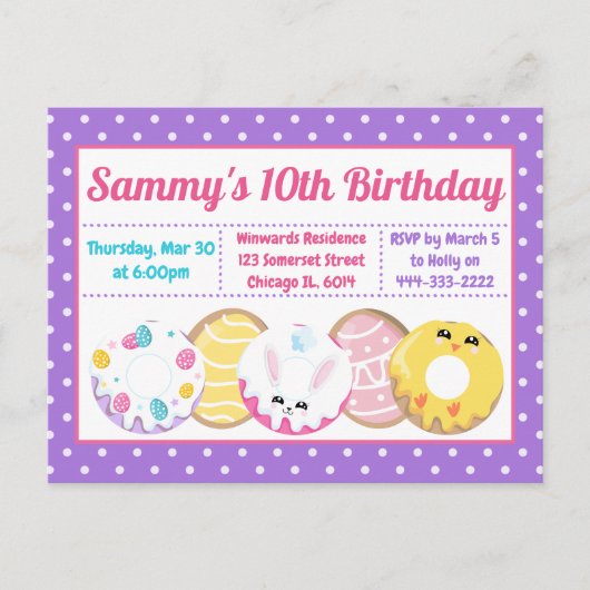 イースタークッキーのドーナツとスイーツ誕生日パーティー ポストカード (正面)