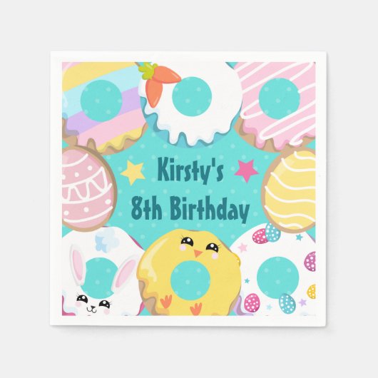 イースタークッキードーナツとスイーツバースデーパーティー スタンダードカクテルナプキン (正面)