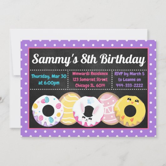 イースタークッキードーナツとスイーツバースデーパーティー 招待状 (正面)