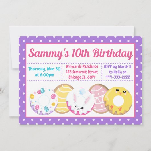 イースタークッキードーナツとスイーツバースデーパーティー 招待状 (正面)