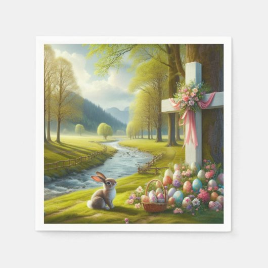 イースタークロスとバニー&エッグ スタンダードカクテルナプキン (正面)