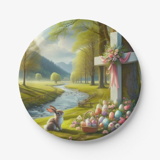 イースタークロスとバニー&エッグ ペーパープレート (正面)