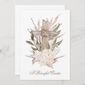 イースタークロスカード平和的なイースター彼は上昇している サンキューカード (正面/裏面)