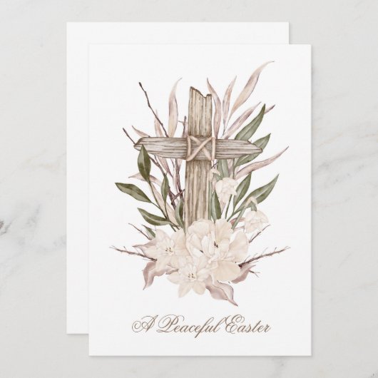 イースタークロスカード平和的なイースター彼は上昇している サンキューカード (正面/裏面)