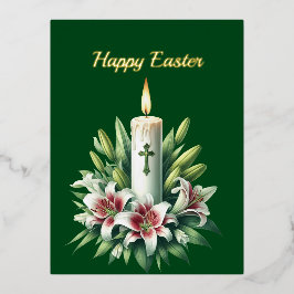 イースタークロスリリーキャンドルイラストレーション 箔シーズンポストカード