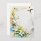 イースタークロス、花と卵の文房具空白の。 シーズンカード (正面/裏面)