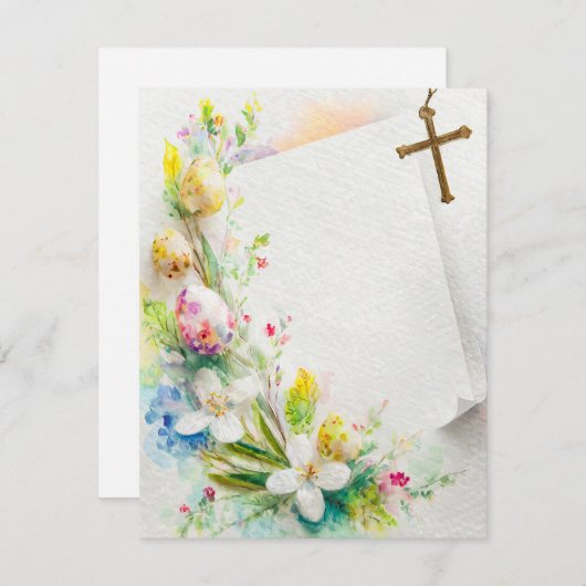 イースタークロス、花と卵の文房具空白の。 シーズンカード (正面/裏面)
