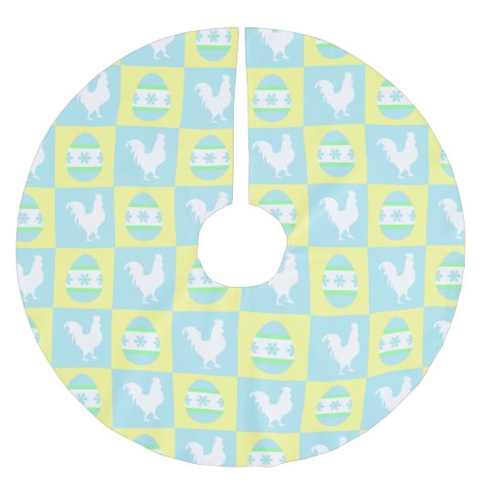 イースタークールチェッカーボードパターンルースター卵 ブラッシュドポリエステルツリースカート (正面)