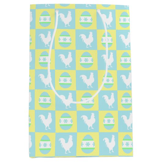 イースタークールチェッカーボードパターンルースター卵 ミディアムペーパーバッグ (正面)