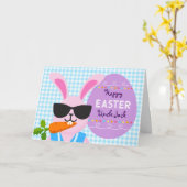 イースタークールバニー伯父とニンジン カード (黄色い花)