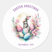 イースターグリーツバニーとエッグカスタム ラウンドシール (正面)