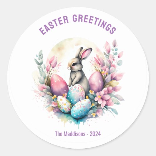 イースターグリーツバニーとエッグカスタム ラウンドシール (正面)