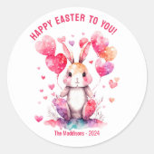 イースターグリーツバニーハートバルーンカスタム ラウンドシール (正面)
