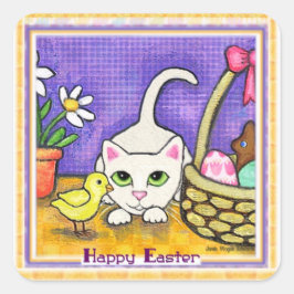 イースターグリーティングかわいい猫&シックのステッカー スクエアシール