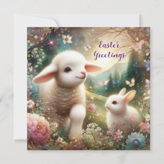 イースターグリーティングアールヌーボーラムバニーウッドランド シーズンカード (正面)