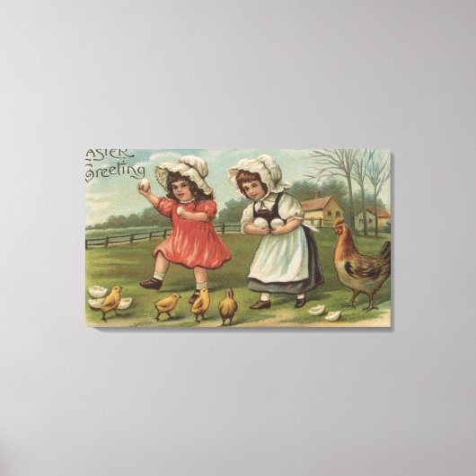 イースターグリーティングリトルガールズホールディングエッグ キャンバスプリント (正面)