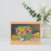 イースターグリーティングヴィンテージかわいいチックスフローラ ポストカード (スタンド正面)