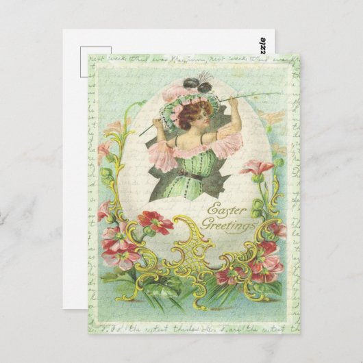 イースターグリーティングヴィンテージ卵の女性フローラ ポストカード (正面/裏面)