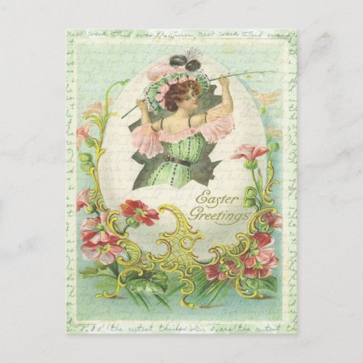 イースターグリーティングヴィンテージ卵の女性フローラ ポストカード (正面)
