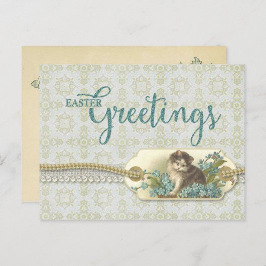 イースターグリーティングヴィンテージ子猫再生 シーズンポストカード (正面/裏面)