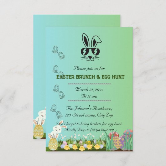 イースターグリーンエッグ狩り招待状 招待状 (正面/裏面)