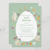 イースターグリーンリーバニーウサギ赤ちゃんシャワー 招待状 (正面/裏面)
